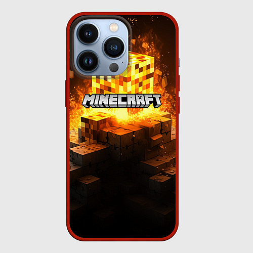 Чехол iPhone 13 Pro Minecraft огненный куб / 3D-Красный – фото 1