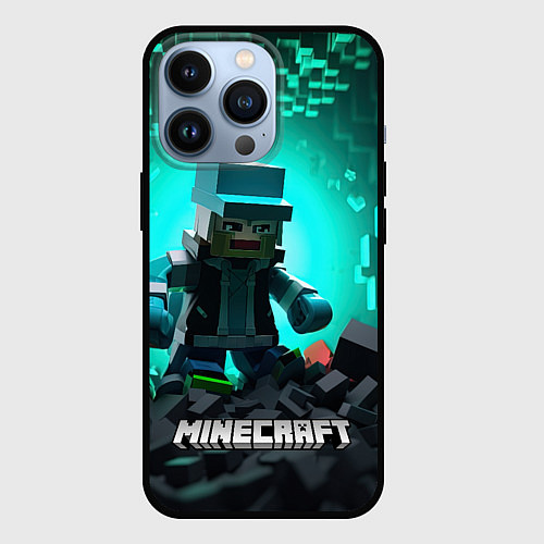 Чехол iPhone 13 Pro Minecraft квадратный персонаж / 3D-Черный – фото 1