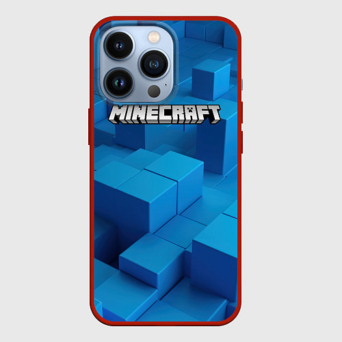 Чехол iPhone 13 Pro Minecraft синие плиты / 3D-Красный – фото 1