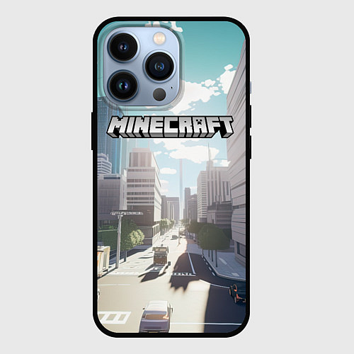 Чехол iPhone 13 Pro Minecraft дневной город / 3D-Черный – фото 1