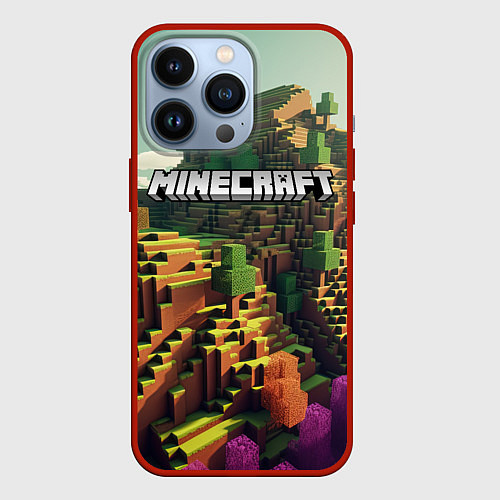 Чехол iPhone 13 Pro Minecraft logo карты / 3D-Красный – фото 1