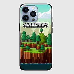 Чехол iPhone 13 Pro Minecraft logo квадратный мир