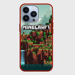 Чехол iPhone 13 Pro Minecraft logo квадратный мир