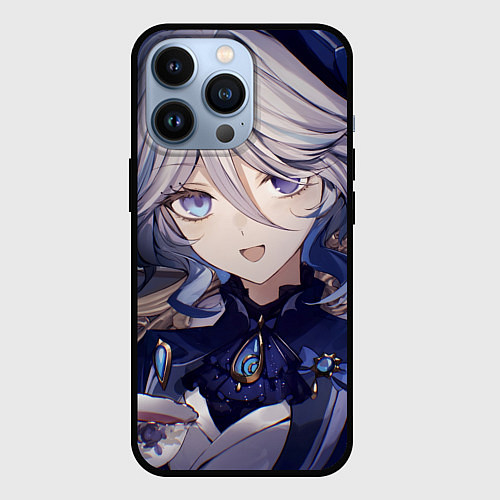 Чехол iPhone 13 Pro Genshin Impact Furina улыбка чай / 3D-Черный – фото 1