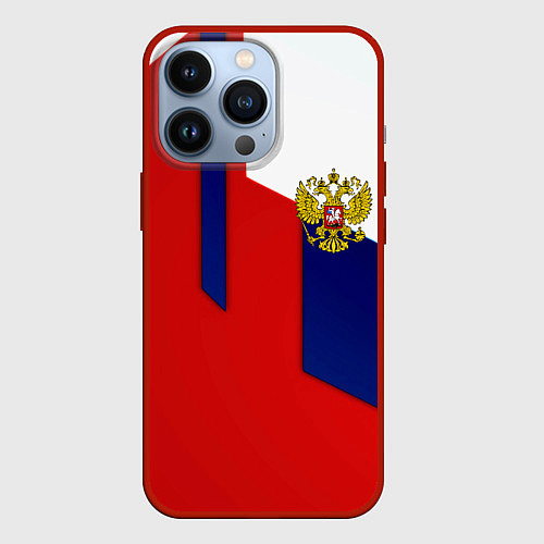 Чехол iPhone 13 Pro Спортивная текстура герб России / 3D-Красный – фото 1