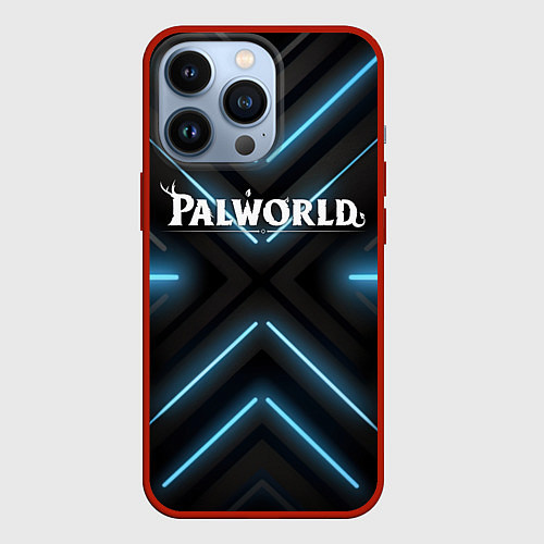 Чехол iPhone 13 Pro Palworld logo на фоне синего неона / 3D-Красный – фото 1