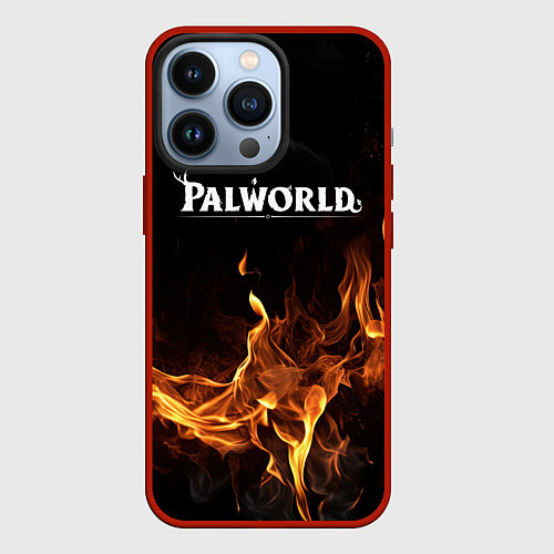 Чехол iPhone 13 Pro Palworld логотип на черном фоне с огнем / 3D-Красный – фото 1