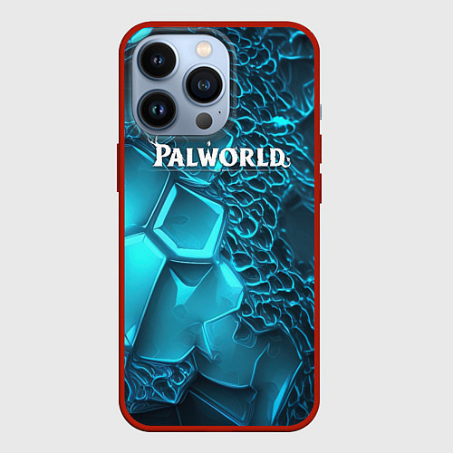 Чехол iPhone 13 Pro Palworld логотип на ярких синих неоновых плитах / 3D-Красный – фото 1