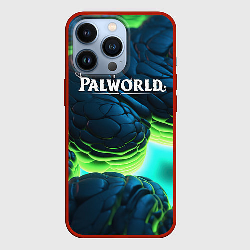 Чехол iPhone 13 Pro Palworld логотип на ярких синих и зеленых неоновых / 3D-Красный – фото 1