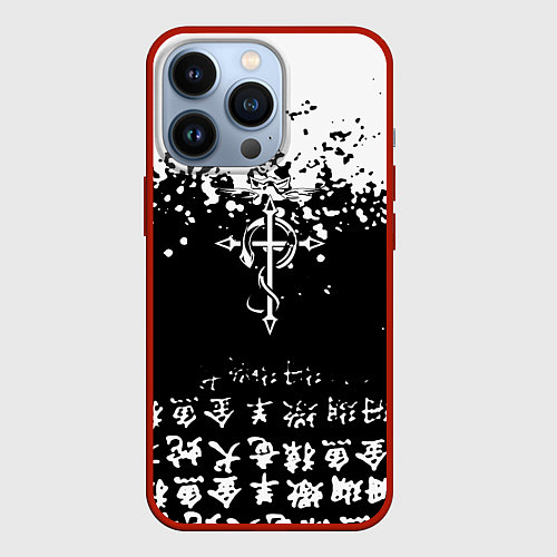 Чехол iPhone 13 Pro Fullmetal Alchemist текстура иероглифы / 3D-Красный – фото 1