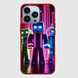 Чехол для iPhone 13 Pro Minecraft characters - neon glow, цвет: 3D-красный