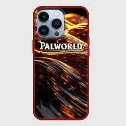 Чехол iPhone 13 Pro Palworld логотип золотистый и черный фон