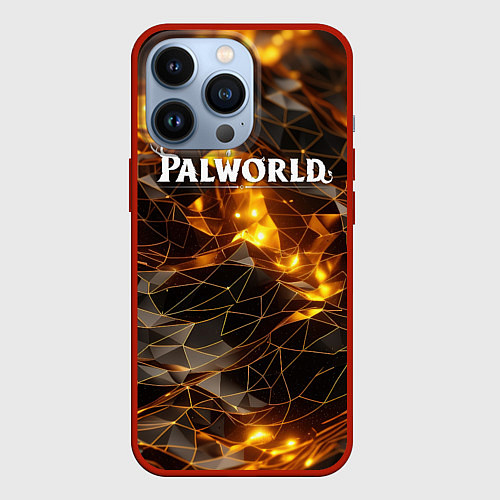 Чехол iPhone 13 Pro Palworld логотип золотые абстрактные частицы на че / 3D-Красный – фото 1