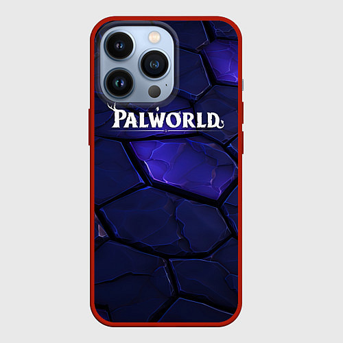 Чехол iPhone 13 Pro Palworld логотип темные синие разломы плит / 3D-Красный – фото 1