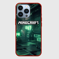 Чехол для iPhone 13 Pro Minecraft logo в стиле киберпанк, цвет: 3D-красный