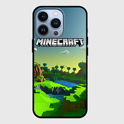 Чехол для iPhone 13 Pro Minecraft logo зеленый летний мир, цвет: 3D-черный