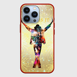 Чехол для iPhone 13 Pro Michael Jackson THIS IS IT - с салютами на золотом, цвет: 3D-красный