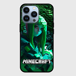 Чехол iPhone 13 Pro Minecraft девушка зеленый мир