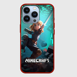 Чехол iPhone 13 Pro Персонаж Minecraft с мечом