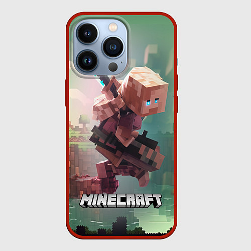 Чехол iPhone 13 Pro Персонаж Minecraft ниндзя в прыжке / 3D-Красный – фото 1