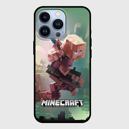 Чехол iPhone 13 Pro Персонаж Minecraft ниндзя в прыжке / 3D-Черный – фото 1