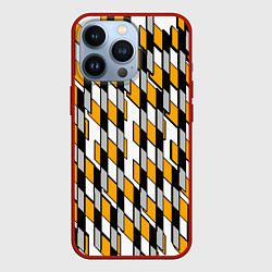 Чехол iPhone 13 Pro Киберпанк узор чёрно-жёлтый на белом фоне