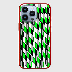 Чехол iPhone 13 Pro Киберпанк узор чёрно-зелёный на белом фоне