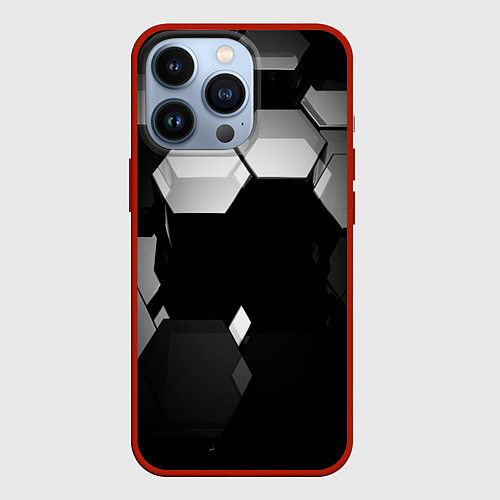 Чехол iPhone 13 Pro Нано соты шестиугольник / 3D-Красный – фото 1