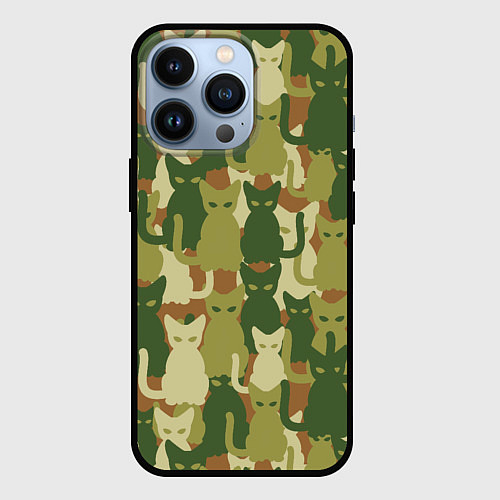 Чехол iPhone 13 Pro Котята - камуфляж / 3D-Черный – фото 1