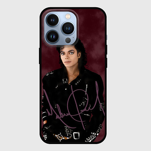 Чехол iPhone 13 Pro Michael Jackson на бордовом фоне / 3D-Черный – фото 1