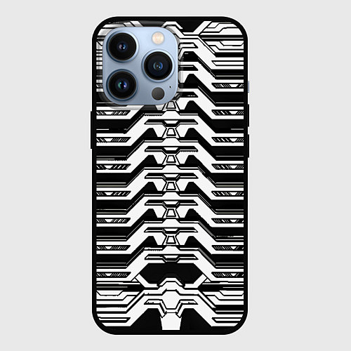 Чехол iPhone 13 Pro Чёрно-белая киберпанк броня / 3D-Черный – фото 1