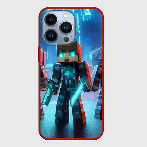 Чехол iPhone 13 Pro Minecraft - ai art neon / 3D-Красный – фото 1