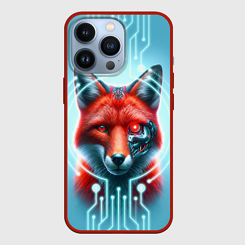 Чехол iPhone 13 Pro Лиса кибер робот терминатор / 3D-Красный – фото 1
