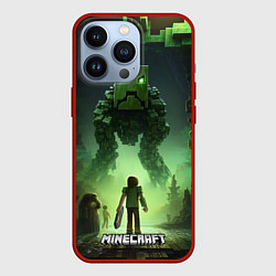 Чехол iPhone 13 Pro Minecraft зеленый монстр с яркими глазами