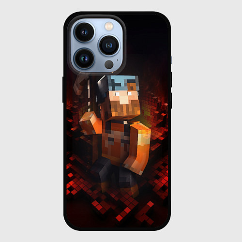 Чехол iPhone 13 Pro Minecraft персонаж в огне / 3D-Черный – фото 1