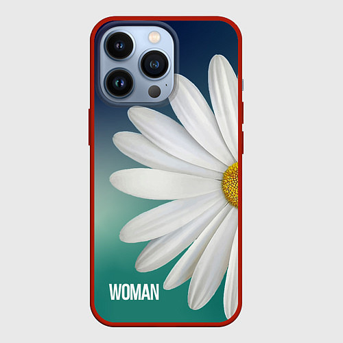 Чехол iPhone 13 Pro Маргаритка на голубом - WOMAN / 3D-Красный – фото 1