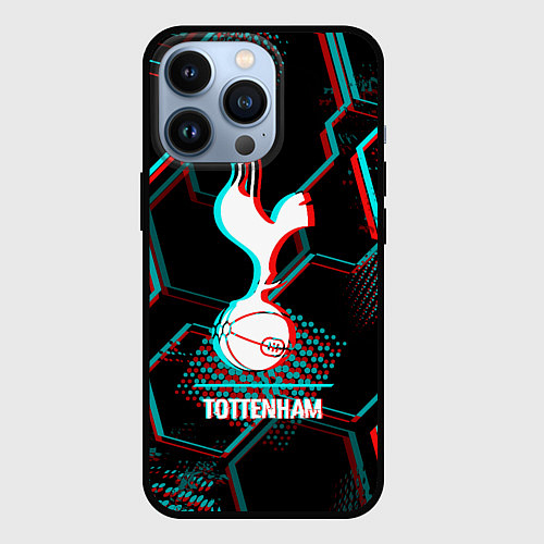 Чехол iPhone 13 Pro Tottenham FC в стиле glitch на темном фоне / 3D-Черный – фото 1