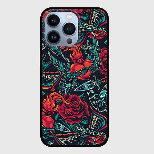 Чехол iPhone 13 Pro Тату машинка / 3D-Черный – фото 1