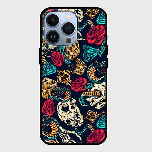 Чехол iPhone 13 Pro Tattoo dice / 3D-Черный – фото 1