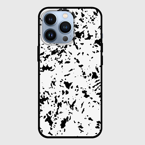 Чехол iPhone 13 Pro Белый с чёрными пятнышками / 3D-Черный – фото 1