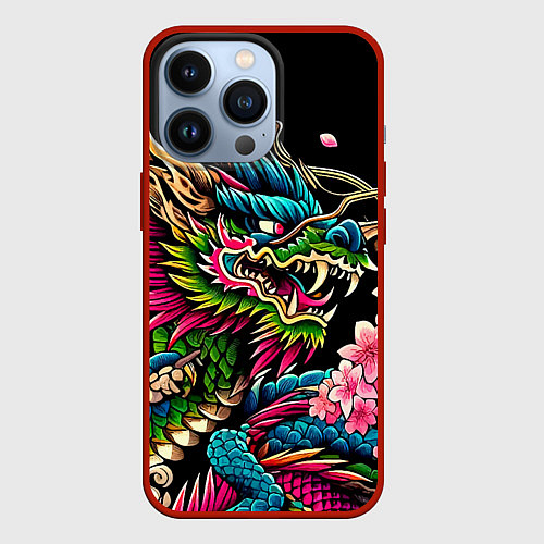 Чехол iPhone 13 Pro Irezumi - Japanese dragon ai art / 3D-Красный – фото 1
