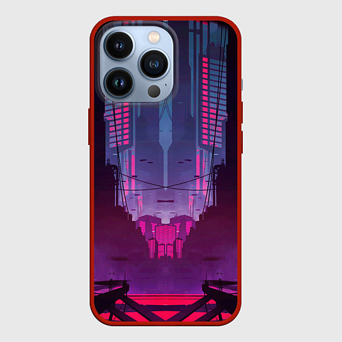 Чехол iPhone 13 Pro Кибер город / 3D-Красный – фото 1