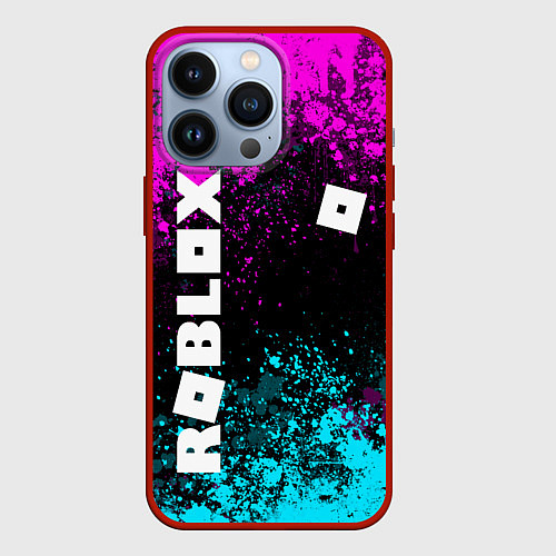 Чехол iPhone 13 Pro Роблокс - неоновые брызги / 3D-Красный – фото 1