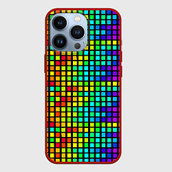 Чехол iPhone 13 Pro Разноцветные квадраты на чёрном фоне
