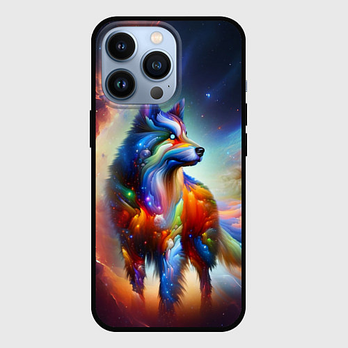 Чехол iPhone 13 Pro Космический красочный волк / 3D-Черный – фото 1