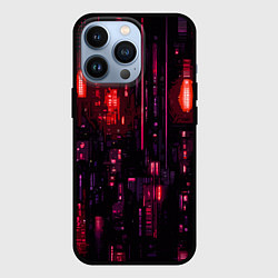 Чехол iPhone 13 Pro Киберпанк светящиеся красные элементы