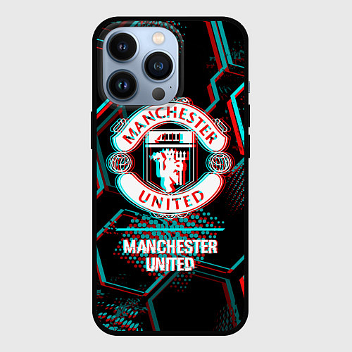 Чехол iPhone 13 Pro Manchester United FC в стиле glitch на темном фоне / 3D-Черный – фото 1