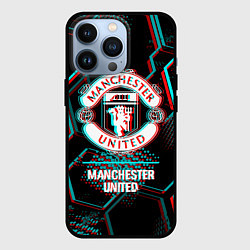 Чехол iPhone 13 Pro Manchester United FC в стиле glitch на темном фоне