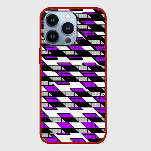 Чехол iPhone 13 Pro Фиолетовые треугольники и квадраты на белом фоне / 3D-Красный – фото 1