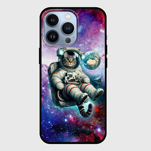 Чехол iPhone 13 Pro Brave cat in space - ai art / 3D-Черный – фото 1